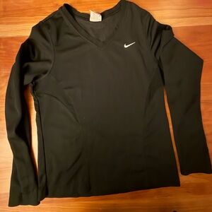 Nike Women's CS Black V-Neck Long Sleeve Dri-Fit Top